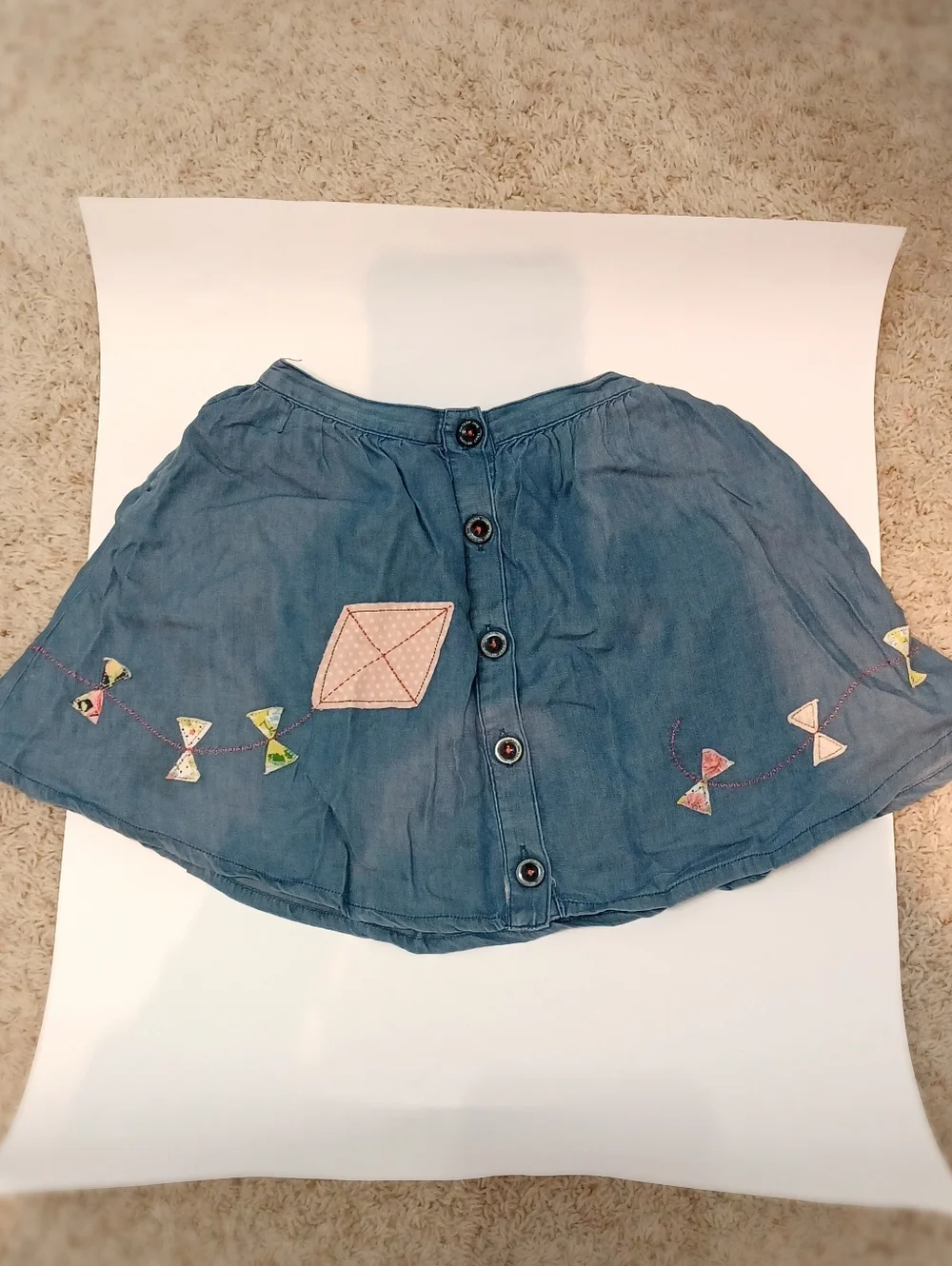 Girls' Blue Button-Front Denim Skirt with Kite Embroidery - Picture 1 of 2